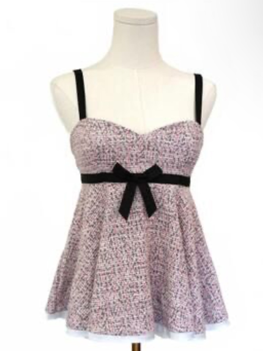 Zara Pink Textured Peplum Tank with Black Straps and Bow